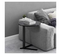 Failjierue Tavolino rotondo a forma di C con base triangolare in metallo, tavolino da caffè per soggiorno, camera da letto e spazio per il tè, nero (40 x 50 cm)