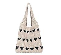 FAINCA Borsa Mare, 30x36cm Borsa Uncinetto, Heart Beach Bag, Hand Knit Beach Bag, Borse a Tracolla All'Uncinetto Borsetta a Maglia Lavorata a Maglia per Viaggio per lo Shopping e le Vacanze (Cachi)