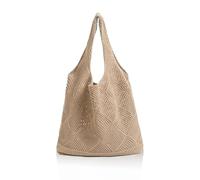 FAINCA Borsa Mare, 32x32cm Borsa Uncinetto, Heart Beach Bag, Hand Knit Beach Bag, Borse a Tracolla All'Uncinetto Borsetta a Maglia Lavorata a Maglia per Viaggio per lo Shopping e le Vacanze (Beige)