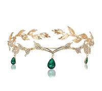 FAINCA Elfo Corona di Cristallo, Verde Strass Tiara, Diadema di Retrò, Principessa Sposa Corona di Cristalli, Tiara Elfica per Cosplay, Matrimoni, Feste Anime ed Eventi Carnevale (Verde)