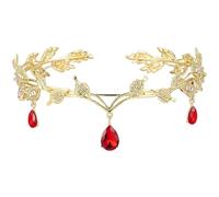 FAINCA Elfo Corona di Cristallo, Verde Strass Tiara, Diadema di Retrò, Principessa Sposa Corona di Cristalli, Tiara Elfica per Cosplay, Matrimoni, Feste Anime ed Eventi Carnevale (Rosso)