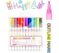 FAINCA Pennarelli Glitter Outline Marker, Penne Di Contorno, 12 Pennarelli A Doppia Linea, Outline Markers Glitter Penne, Per Disegno Artistico, Fare Biglietti Di Auguri