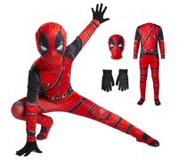 FainFun Costume Deadpool per Bambini - Tuta/Body per Carnevale e Halloween (XL)