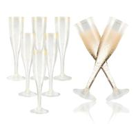 FainFun Flauti da Champagne in Plastica, 6 Pezzi Bicchieri di Plastica per Champagne con Glitter Oro, 200 ML Flute Champagne Oro Trasparente, Calici da Champagne Eleganti per Matrimonio, Festa