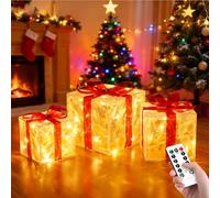 FainFun Set di 3 Pacchi Regalo Luminosi Natale, Luci Scatola Regalo Natalizie con Telecomando e Timer, Pacco Natalizio Luminoso per Alberi di Natale, Davanzali, Balconi e Giardini(3D)