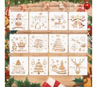 FainFun Stencil Natale Piccoli, 12 Pezzi Modello di Stencil Natalizi, Modello di Stencil per Fiocco di Neve Per Natale, Inverno, Vacanze, Porte e Finestre, Biglietti di Auguri, Scrapbooking(13*13cm)(C
