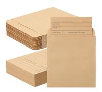 Fainne 100 tasche per biglietti da biblioteca con buste, autoadesive, per libri, biblioteca, pagamenti, CD, DVD, scuola, aula e ufficio, etichette regalo (marrone)