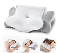 FAIORD Cuscino Cervicale, Cuscino Ergonomico Adatto per chi Dorme su un fianco sulla schiena e a pancia in giù, Cuscino Memory Foam con Federa, 64x39x10/13 cm (Grigio Bianco)