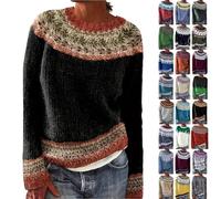 Fair Isle - Maglione da donna, in cotone, comodo, a girocollo, autunnale, alla moda, vintage, per Natale, leggero, corto, casual, termico, taglie forti, Verde scuro, 5XL