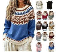 Fair Isle Sweater Women Crewneck Vintage Pullover,Cozy Nordic Knit Sweaters