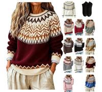 Fair Isle Sweater Women Crewneck Vintage Pullover,Cozy Nordic Knit Sweaters