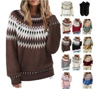 Fair Isle Sweater Women Crewneck Vintage Pullover,Cozy Nordic Knit Sweaters