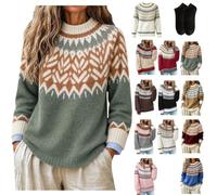 Fair Isle Sweater Women Crewneck Vintage Pullover,Cozy Nordic Knit Sweaters