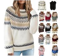 Fair Isle Sweater Women Crewneck Vintage Pullover,Cozy Nordic Knit Sweaters