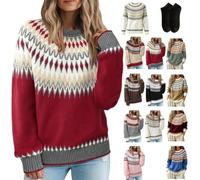 Fair Isle Sweater Women Crewneck Vintage Pullover,Cozy Nordic Knit Sweaters