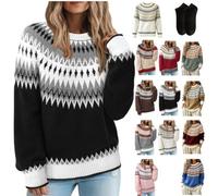 Fair Isle Sweater Women Crewneck Vintage Pullover,Cozy Nordic Knit Sweaters