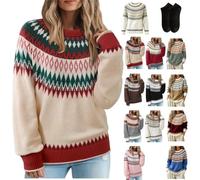 Fair Isle Sweater Women Crewneck Vintage Pullover,Cozy Nordic Knit Sweaters