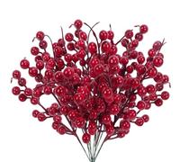 Fairblo 12 Pezzi Bacche Rosse Artificiale Bacche Decorative Natalizi Ramo Artificiale Berry Stem 27cm Steli di Bacche Artificiali Decorazione del Vaso per la Festa di Nnozze di Natale