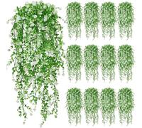 Fairblo 12 Pezzi Piante Finte Cadenti Piante Artificiali da Esterno Fiori Artificiali da Appendere Pianta Finta Cadente Realistica per Balcone Giardino Terrazze Interno Esterni Decorazi, Bianco