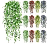 Fairblo 12 Pezzi Piante Finte Cadenti Piante Artificiali da Esterno Fiori Artificiali da Appendere Pianta Finta Cadente Realistica per Balcone Giardino Terrazze Interno Esterni Decorazi Colorato