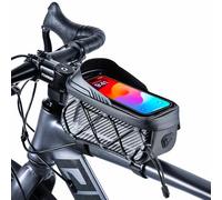 Faireach Borsa impermeabile per telaio della bici con supporto per telefono, borsa per bicicletta in EVA di grande capacità, touch screen in TPU, tasca laterale in rete con cavo elastico, supporto per