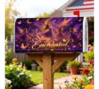Fairies - Coperture magnetiche per cassette postali, fantasiose farfalle e stelle, colore viola, per esterni, decorazione da giardino, cortile, 53 x 64 cm