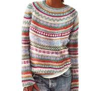 Fairisle Maglione da donna girocollo a maniche lunghe in lana maglioni da donna autunno e inverno retrò maglia pullover top elegante nordic knitwear ragazze Fairisle maglione da donna maglione