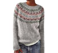 Fairisle - Maglione da donna lavorato a maglia, casual, comodo, a girocollo, ampio, a maniche lunghe, leggero, con polsini a costine, maglieria, autunno e inverno, stile vintage, Grigio, 5XL