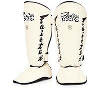 Fairtex Paratibie Muay Thai SP7 per Uomini, Donne, Bambini | Paratibie realizzate in Pelle Syntek e Sono Premium, Leggere e Durevoli | Paratibia e protettore per Il Piede Rimovibili.(Large/Bianco)