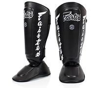 Fairtex Paratibie Muay Thai SP7 per Uomini, Donne, Bambini | Paratibie realizzate in Pelle Syntek e Sono Premium, Leggere e Durevoli | Paratibia e protettore per Il Piede Rimovibili.(Large/Nero)