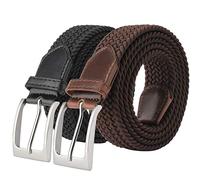 Fairwin 2 Pezzi Cintura Elastica Intrecciata per Uomo e Donna, Confortevole Cintura in Tessuto Elastico Stretch per Jeans Pantaloni (Nero+Marrone, M: 105cm (vita 80-90cm/32-35"))