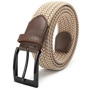Fairwin Cintura Uomo, Cintura Elastica Intrecciata per Uomo, Confortevole Cintura in Tessuto Elastico Stretch per Jeans Pantaloni (Beige (Fibbia Nero), L: 115cm (vita 90-100cm/36-40"))