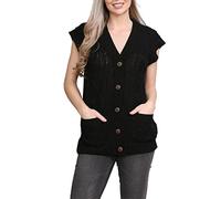 FAIRY BOUTIQUE Cardigan da donna a 2 tasche a 5 bottoni lavorato a maglia, senza maniche, maglione invernale nonno, Nero , 40-42