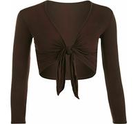 FAIRY BOUTIQUE Cardigan da donna a maniche lunghe con spalle a bolero, tinta unita, per feste, Marrone, 40-42