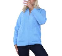 FAIRY BOUTIQUE Cardigan da donna lavorato a maglia con colletto e cerniera, a maniche lunghe, con 2 tasche, maglione classico invernale caldo, blu cielo, 52-54