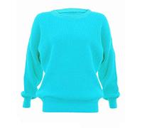 FAIRY BOUTIQUE Maglione da donna a maniche lunghe lavorato a maglia a rete largha, con scollo rotondo e ampio, Turchese, 40-42