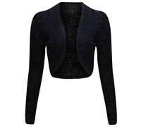 FAIRY BOUTIQUE Signore Cropped Lurex Bolero Open Front Shrug Signore Manica Lunga Partito Usura Maglia Plus Size Wedding Top, Marina Militare, 48-50