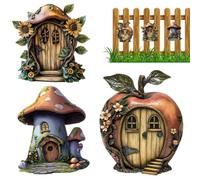 Fairy Door, 2d Wooden Miniature, Cute Fairytale Design, Rustic Home Garden Decor, Wall Tree Shelf Decoration for Kids Room, Indoor Outdoor Display, 3 Pieces