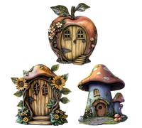 Fairy Door Tree, 2D Wooden Miniature, Nature Inspired Enchanted Entrance Cute Rustic 3X Fairytale Accessories For Wall Kids House Shelf Decoration Garden