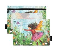 Fairy Flying Flower Garden 3 anelli raccoglitore matita astuccio con cerniera set di 2 borse per cosmetici trasparenti forniture organizer cancelleria