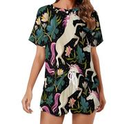 Fairy Forest Unicorns Set pigiama da donna camicia a maniche corte e pantaloncini 2 pezzi abbigliamento da notte, Stile:, 4XL