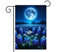 Fairy Full Moon Bluebonnets Prickly Papaver Field Magic Blue Flowers Bandiere Robuste Bandiera Durevole Bandiera Da Giardino Per Decorazione Feste Balcone 30X45Cm