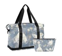 Fairy Gray White - Borsone da viaggio per la notte, con tracolla regolabile, set da 2 pezzi, Fata grigio bianco, 1 size