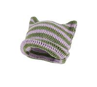 Fairy Grunge Beanie Y2K Cat in The Hat Striped Crochet Slouchy Hat Winter Warm Knit Alt Headwear Accessori, Viola, M