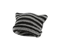 Fairy Grunge Beanie Y2K Cat in The Hat Striped Crochet Slouchy Hat Winter Warm Knit Alt Headwear Accessori, nero, M