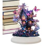 Fairy House Decor - 2D Flat Butterfly Houses, Waterproof Tabletop Decorative Desktop Ornaments, Miniature Fairy Garden Decoration, Desk Signs Accent Piece | Bathroom Restroom Decor for Tabletop