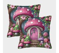 Fairy Mushroom House Federe Cuscini Per Divano Decorative Art Fodere Per Cuscini Confezione Da 2 Poliestere Da Letto Divano 40x40cm