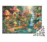Fairy Mushroom Village 100% Recycled Cardboard Forest Mushroom Waterfall 1000 Piece Jigsaw Puzzle for Adults Beautifully Illustrated Unique 52x38cm/1000pcs