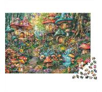 Fairy Mushroom Village Colourful Enchanted Forest Path 1000 Pieces Jigsaw Puzzles Adults Fun Brainteasing Home Activity 38x26cm/1000pcs