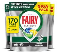 Fairy Platinum Detersivo Pastiglie Lavastoviglie Brillantante, 170 Capsule Lavastoviglie, Limone, Con Sistema Di Prelavaggio Integrato, Efficace Nelle Sfide Difficili Contro Lo Sporco